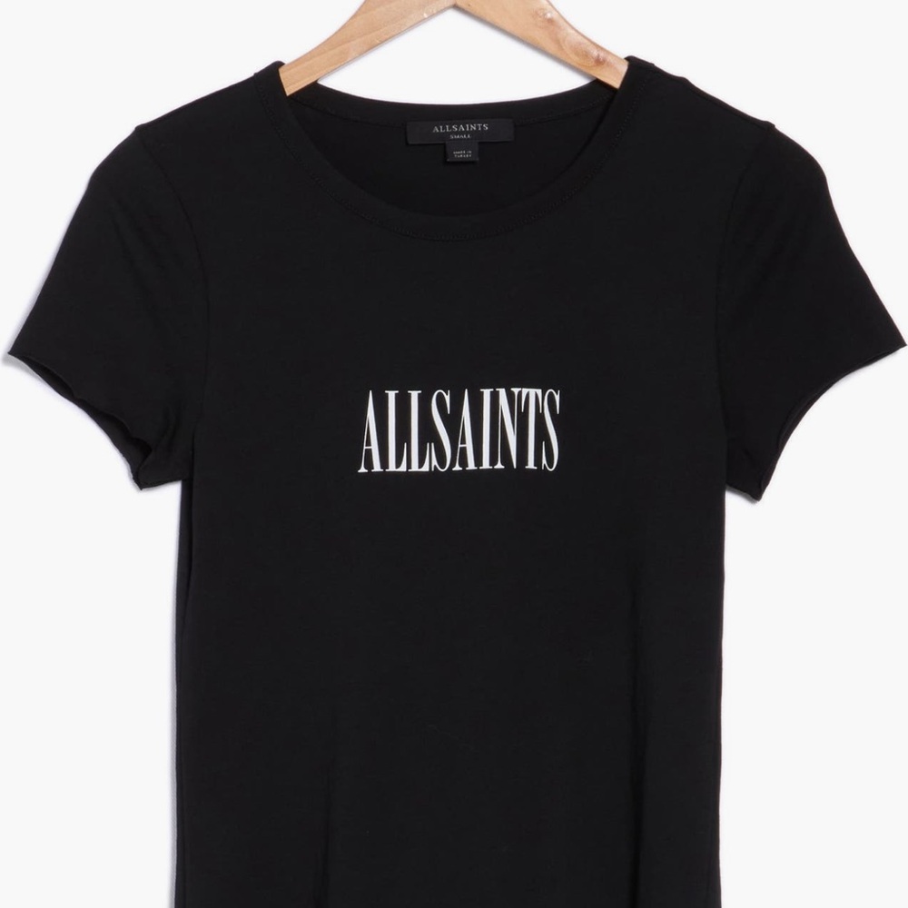 All Saints Black Tee with White Logo